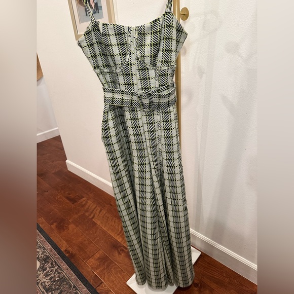 Free People Gingham wide leg jumpsuit in green. - Picture 3 of 11
